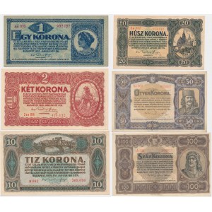 Maďarsko, sada 1-100 korun 1920 (6 kusů).