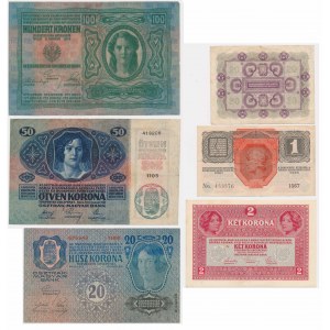 Rakousko, 1-100 korun 1912-22 (6 kusů).