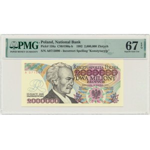 2 miliony złotych 1992 - A - Konstytucyjy - PMG 67 EPQ