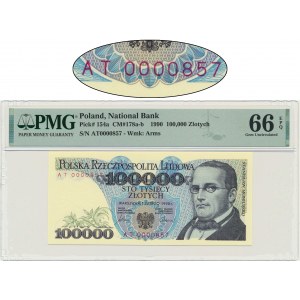 100.000 złotych 1990 - AT - PMG 66 EPQ - niski numer seryjny