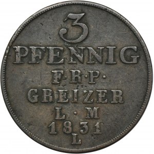 Německo, vévodství Reuss-Greiz, Jindřich XIX, 3 Fenigs 1831 L