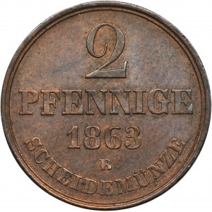 Nemecko, Hannoverské kráľovstvo, George V, 2 Fenigi Hannover 1863 B