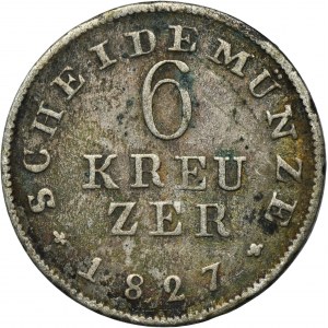 Germany, Grand duchy of Hessen-Darmstadt, Ludwig I, 6 Kreuzer 1827