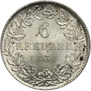 Germany, Grand duchy of Hessen-Darmstadt, Ludwig II, 6 Kreuzer 1838