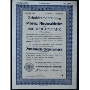 Provinz Niederschlesien, dluhopis 200 marek 1926