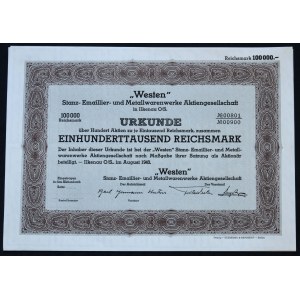 Westen Stanz- Emaillier- und Metallwarenwerke AG, 100.000 marek 1943