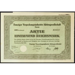 Danzig, Danziger Verpackungsindustrie AG, stock 1,000 marks 1942