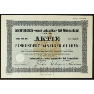 Gdaňsk, Landwirtschaftliche Bank AG, 100 guldenů, 1929