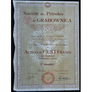 Societe des Petroles de Grabownica, podíl 100 franků, 1928