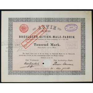 Breslauer Actien Malzfabrik, 1,000 marks 1898