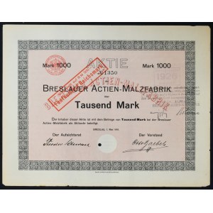 Breslauer Actien Malzfabrik, 1,000 marks 1911