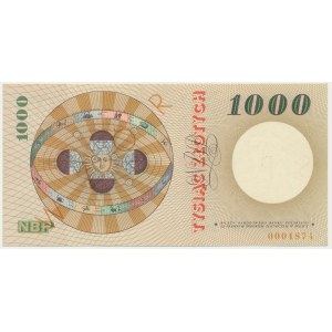 1 000 zlatých 1965 - SPECIMEN - A 0000000 - oranžový přetisk -.