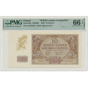 10 złotych 1940 - L. - London Counterfeit - PMG 66 EPQ