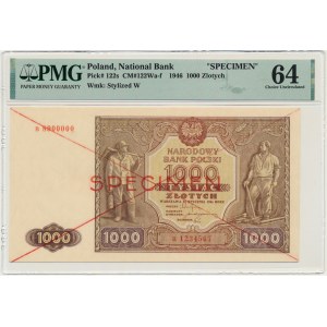1,000 zloty 1946 - SPECIMEN - B 8900000/1234567 - PMG 64