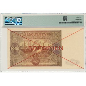 1,000 zloty 1946 - SPECIMEN - B 8900000/1234567 - PMG 64