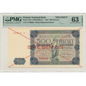 500 zloty 1947 - SPECIMEN - X 789000 - PMG 63