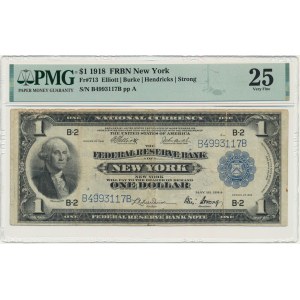 USA, FRBN New York, 1 Dollar 1918 - Elliott & Burke & Hendricks & Strong - PMG 25