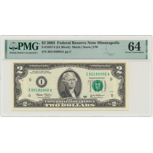 USA, Zelená pečať, $2 2003 - Marin &amp; Snow - PMG 64