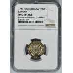 August III Sas, 1/24 tolar (haléř) Drážďany 1746 FWôF - NGC UNC DETAILY