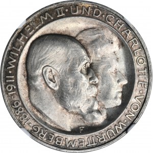 Německo, Württemberg, Wilhelm II, 3 marky Stuttgart 1911 F - NGC MS64