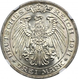 Germany, Kingdom of Prussia, Wilhelm II, 3 Mark Berlin 1911 A - NGC MS64