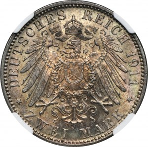 Nemecko, Bavorsko, Regent Luitpold, 2 marky Mníchov 1911 D - NGC MS65