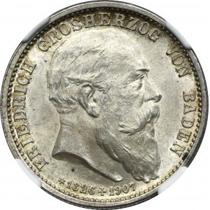 Německo, Bádensko, Fridrich I., 2 posmrtné marky Karlsruhe 1907 - NGC MS65