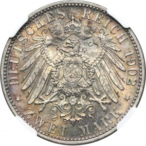 Nemecko, Bádensko, Fridrich I., 2 marky Karlsruhe 1902 G - NGC MS65