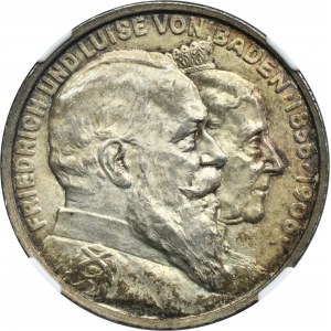 Německo, Bádensko, Fridrich I., 5 marek Karlsruhe 1906 - NGC MS65