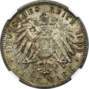 Německo, Bádensko, Fridrich I., 5 marek Karlsruhe 1906 - NGC MS65