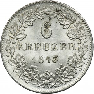 Germany, Grand Duchy of Hesse-Darmstadt, Ludwig II, 6 Kreuzer Darmstadt 1843