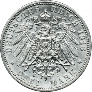 Německo, Pruské království, Vilém II, 3 marky Berlín 1913 A