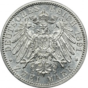 Německo, Pruské království, Wilhelm II, 2 marky Berlín 1891