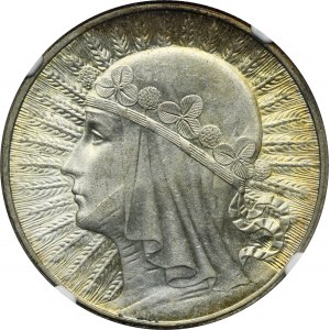 Hlava ženy, 10 zlotých Varšava 1932 - NGC MS60