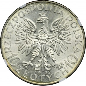 Hlava ženy, 10 zlotých Varšava 1932 - NGC MS60