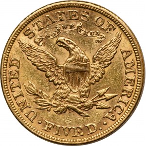 USA, 5 dolarů Philadelphia 1886 - Hlava svobody