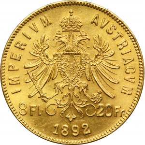 Austria, Franz Joseph I, 8 Florins = 20 Francs Wien 1892