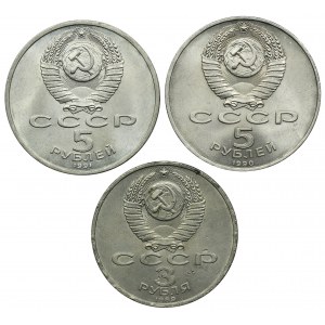 Súprava, Rusko, ZSSR, 5 rubľov a 3 ruble Leningrad 1989 (3 kusy).