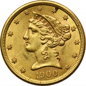 USA, 5 USD Philadelphia 1900 - Hlava slobody