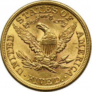 USA, 5 USD Philadelphia 1900 - Hlava slobody