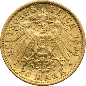 Německo, Baden, Frederick I, 20 Mark Karlsruhe 1894 G