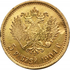 Rusko, Mikuláš II., 5 rublů Petrohrad 1904 AP