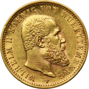 Německo, Württemberg, Wilhelm II, 10 Mark Stuttgart 1904 F