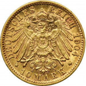 Německo, Württemberg, Wilhelm II, 10 Mark Stuttgart 1904 F