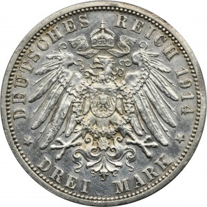 Germany, Kingdom of Prussia, Wilhelm II, 3 Mark Berlin 1914 A