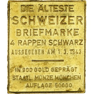 Switzerland, Golden postage stamp, 4 Rappen 1843