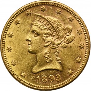 USA, 10 USD Philadelphia 1893 - Hlava slobody