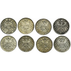 Set, Germany, German Empire, Wilhelm II, 1 Mark (8 pcs.)