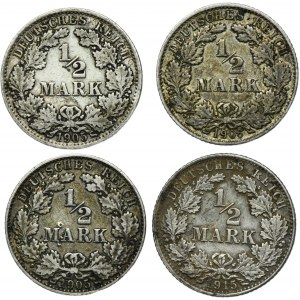 Súprava, Nemecko, Nemecké cisárstvo, Wilhelm II, 1/2 marky (4 kusy).