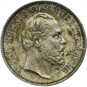 Nemecko, Württemberské kráľovstvo, Karol I., 1/2 guldenu Darmstadt 1870 - RARE